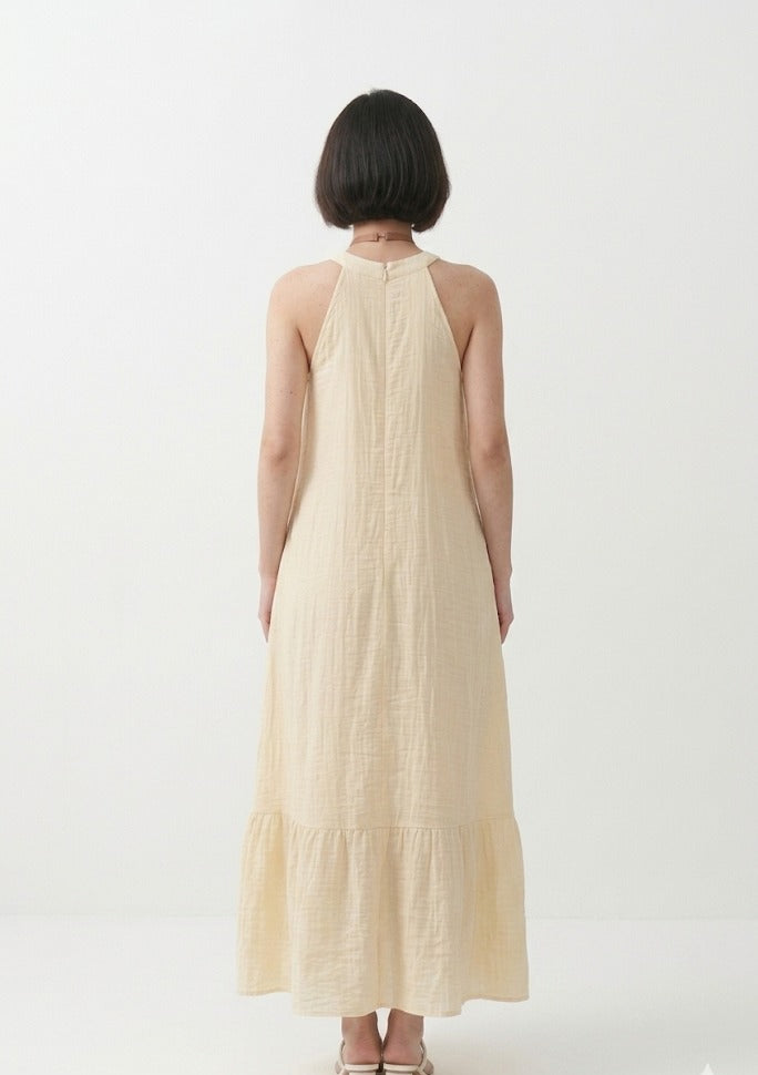 White Cotton Midi Dress Calf Length Summer Dress for Women
