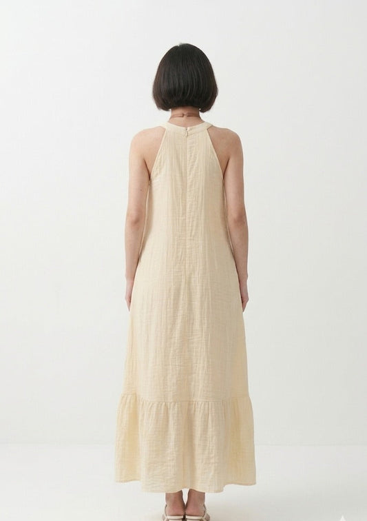 White Cotton Midi Dress Calf Length Summer Dress for Women
